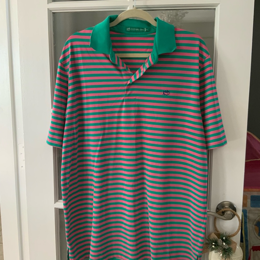 Men's Green and Pink Striped Shirt